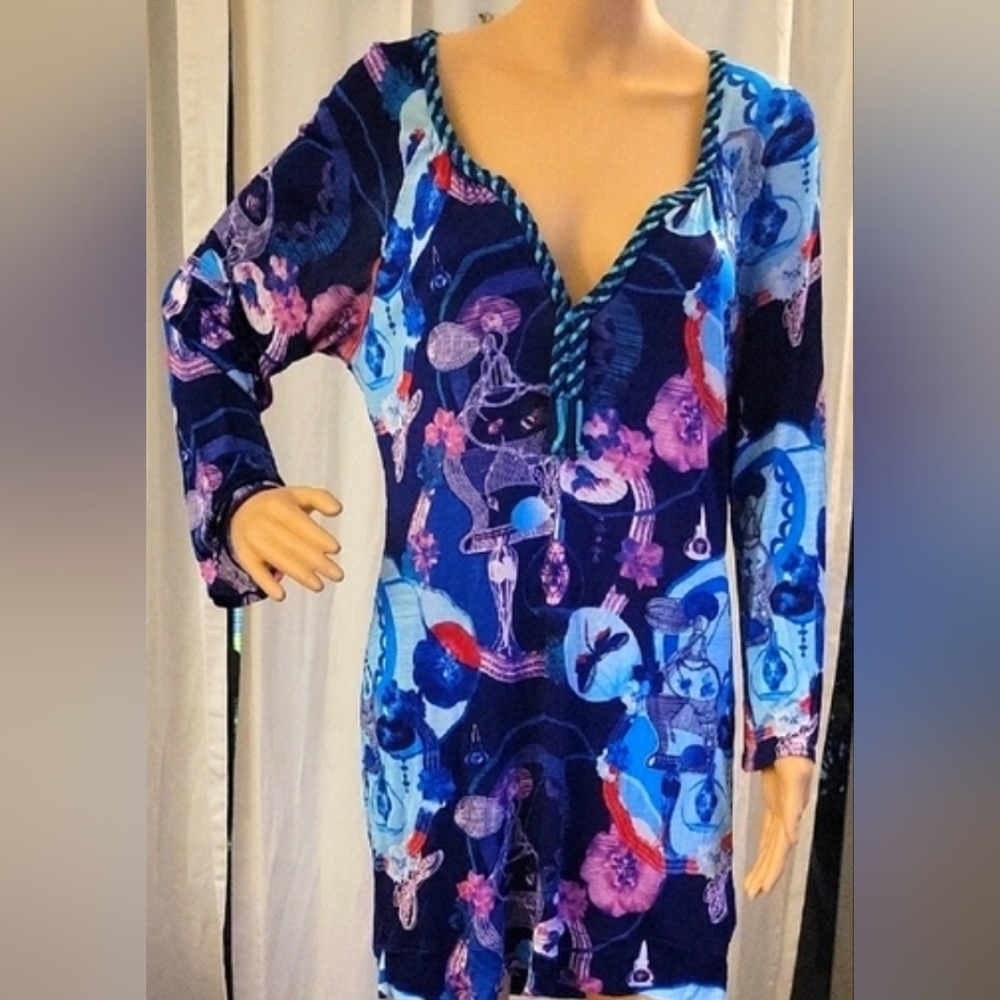Vibrant Blue and Pink Patterned Dress by Custo Barcelona size 2